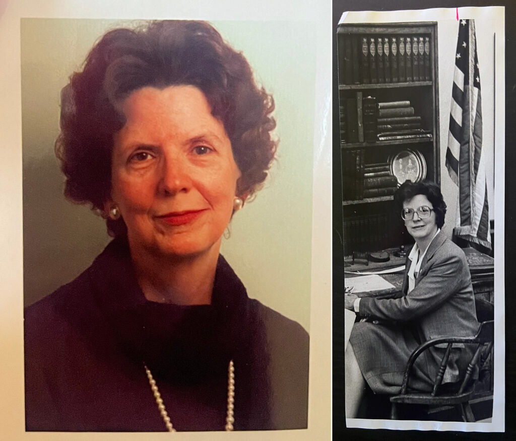 Photos of Martha Pickrell, from the book jacket her work on Emma Molloy and in an April 1987 Elkhart Truth photo.